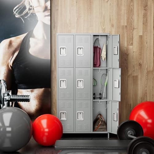 6 Door Metal Storage Locker with 18 Hooks, Black & Dark Grey K6611