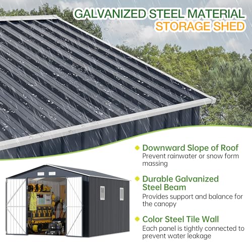 Outdoor Storage Shed 10 x 12 ft Metal Garden Utility with Lockable Doors U582216