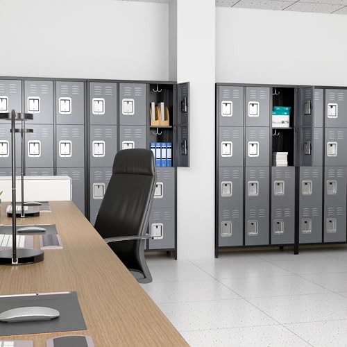 6 Door Metal Storage Locker with 18 Hooks, Black & Dark Grey K6611
