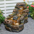 37" L Garden Outdoor Water Fountain, Floor Standing 5-Tiers Rock Natural Waterfall Outdoor Fountains with LED Lights for Patio, Porch, Home Art Decor