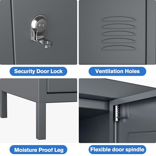 6 Door Metal Storage Locker with 18 Hooks, Black & Dark Grey K6611