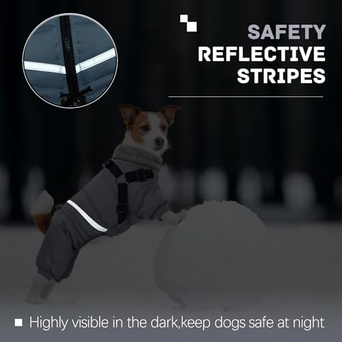 Black Dog Winter Coat with Harness, Reflective Waterproof Jacket for Small Dogs O43201
