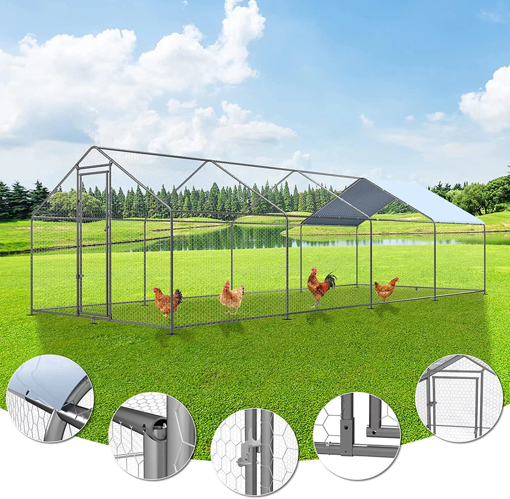 Chicken Coop Outdoor Walk-in Poultry Cage with Waterproof Cover J391846