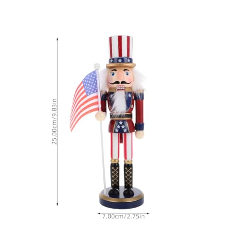 Patriotic Nutcracker Figurines Wooden Soldier Statue with Cane for Independence Day Decoration C859373