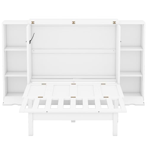 Queen Size Murphy Wall Bed with Storage and Bookcase Headboard J770