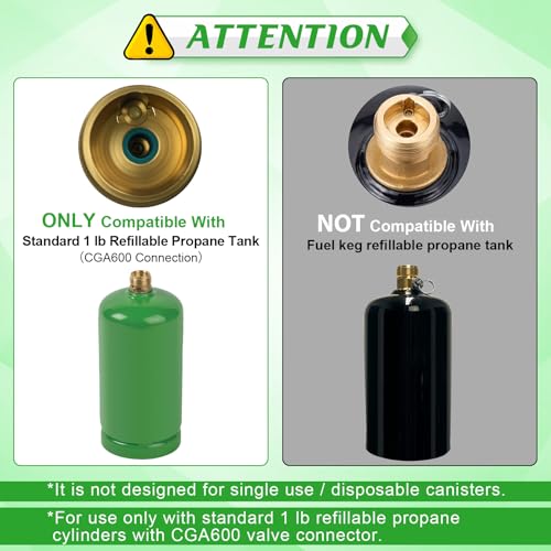 Propane Refill Adapter for 1lb Tank with 3 Cylinder Stand, QCC1 to CGA600 Converter with Gauge and Valve C73992
