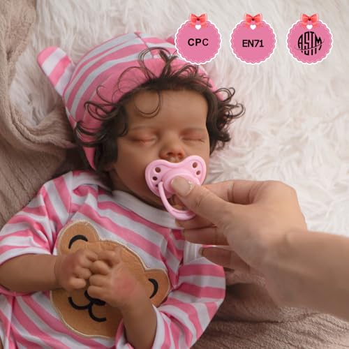 Realistic Reborn Baby Doll with Silicone Soft Body, Black Lifelike Baby Girl with Feeding Kit X111