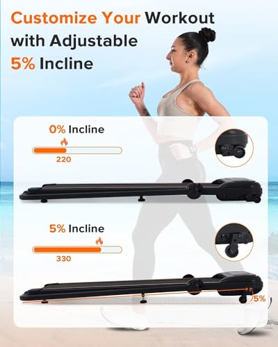 Walking Pad with Handle Bar, 2 in 1 Under Desk Treadmill, Folding Electric Walking Jogging Machine for Home Office M44066