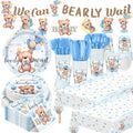 405 Pcs Baby Shower Tableware Set Blue Bear Plates Napkins Cups for 50 Guests U833