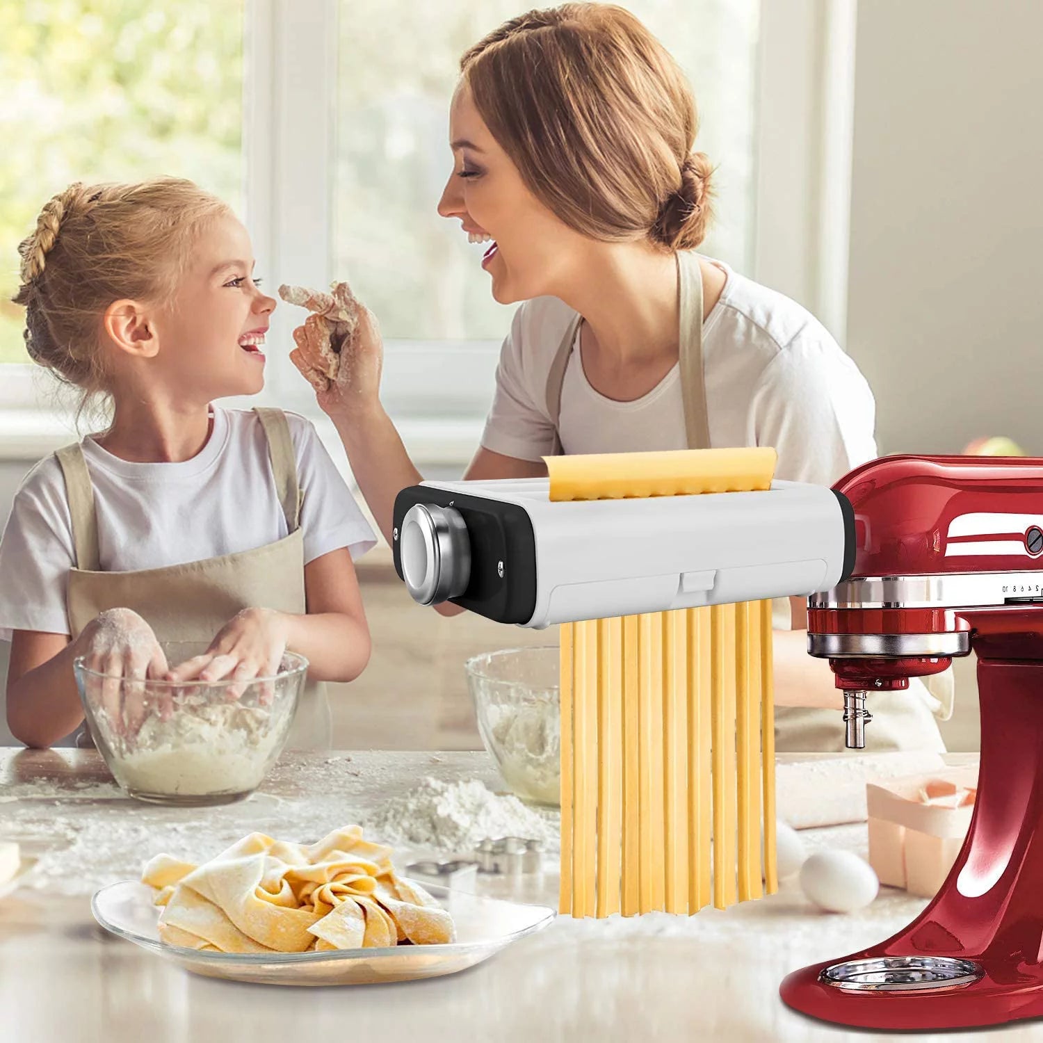 Pasta Maker Attachment for Stand Mixer, 3 in 1 with Roller and Cutters E141