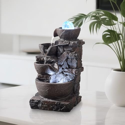 4-Tier Stone Tabletop Fountain with LED Lights Q8981