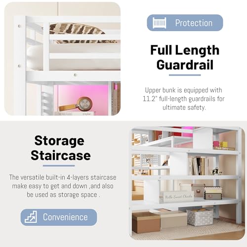 Queen Loft Bed with L-Shaped Desk and Stairs, Metal Frame, Black F92113