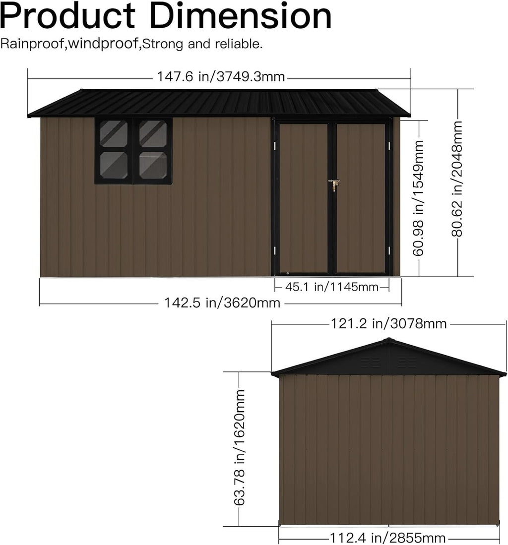 Outdoor Storage Shed 12x10 FT, Metal Garden Shed with Lockable Doors I530620