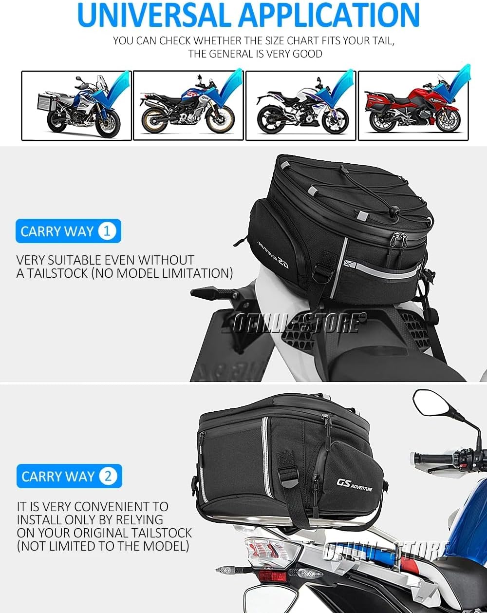 Motorcycle Tail Bag Waterproof Nylon Black G139104
