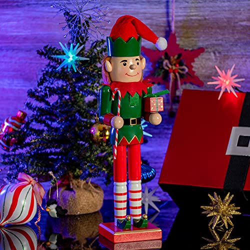 Christmas Elf Nutcracker Decoration 15 Inch Red Green Wooden A454290