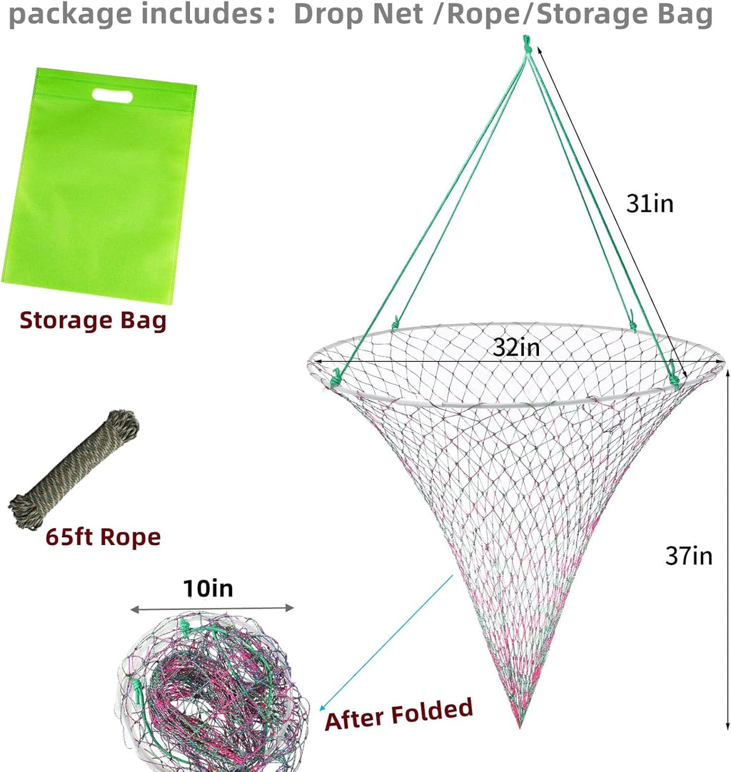 Folded Bridge and Pier Fishing Net with Steel Hoop and Mesh Bag A926