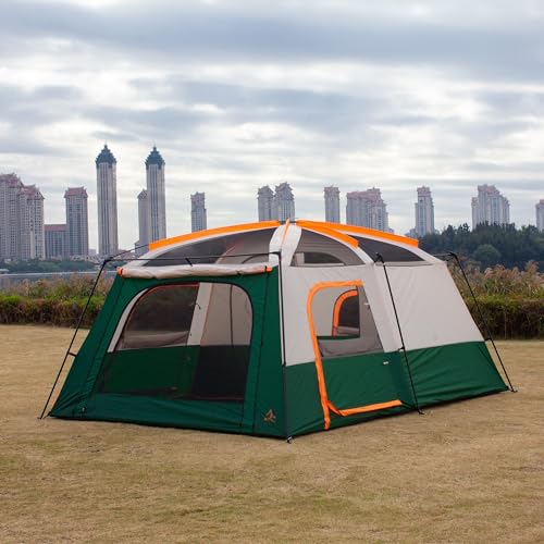 Extra Large Family Cabin Tent 2 Rooms 3 Doors 3 Windows Waterproof for Camping H460