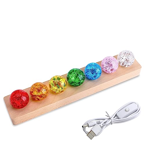 40mm Ice Cracked Crystal Chakra Balls with LED Wooden Base Night Light N984594