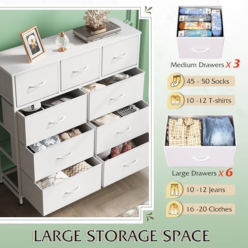 9-Drawer Fabric Storage Tower for Bedroom, Closet, Tall Chest Organizer with Steel Frame R839993