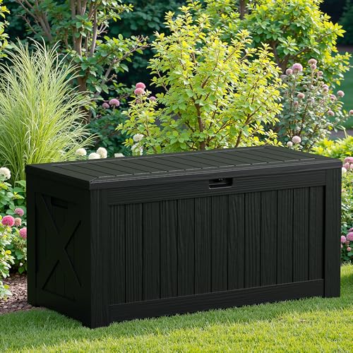 31 Gallon Resin Deck Box Waterproof Indoor Outdoor Storage for Patio Cushions and Garden Tools L90121
