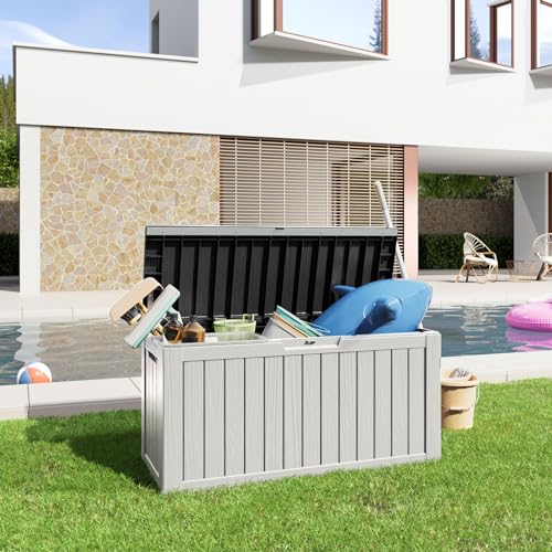 100 Gallon Resin Deck Box, Lockable Patio Outdoor Storage, Waterproof - Black F75230