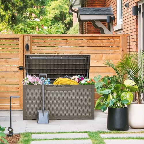 Outdoor Resin Deck Box 120 Gallon Waterproof Lockable F693676