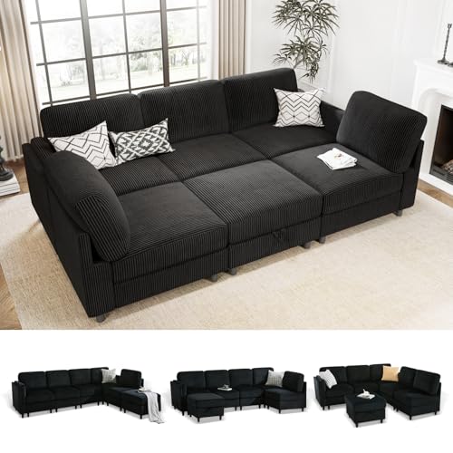 Modular Sectional Sofa Bed with Storage Ottoman, Beige S706
