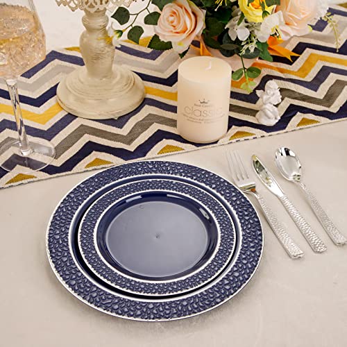 350PCS Clear Plastic Plates with Gold Trim for 50 Guests, Disposable Dinnerware Set O686017