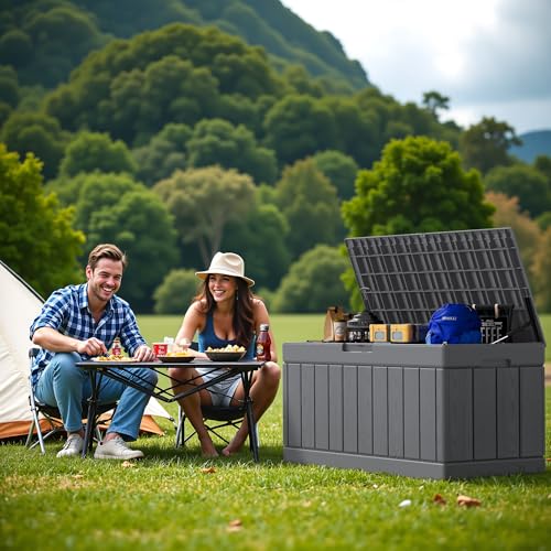 30 Gallon Waterproof Resin Deck Box for Outdoor Patio and Garden Storage Q30388