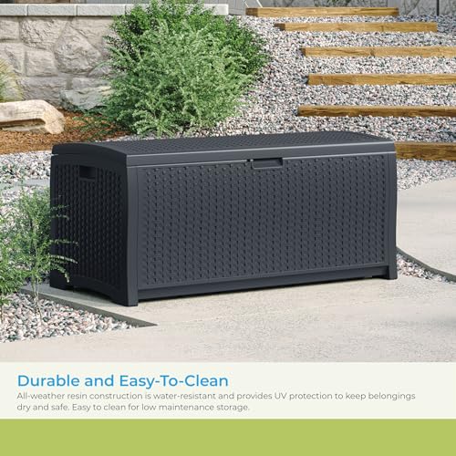 Outdoor Storage Box 73 Gallon Waterproof Deck Box with Lockable Lid W104830