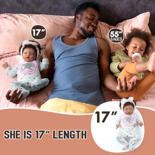 Lifelike Reborn Baby Doll Black 17-Inch with Soft Body and Curls D53590