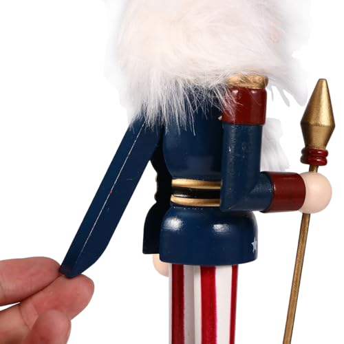 Patriotic Nutcracker Figurines Wooden Soldier Statue with Cane for Independence Day Decoration C859373
