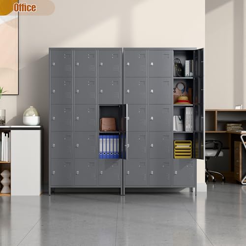 6 Door Metal Storage Locker with 18 Hooks, Black & Dark Grey K6611