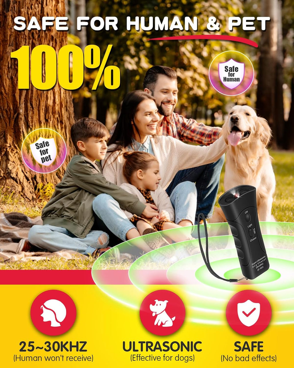 Ultrasonic Dog Bark Deterrent with 3 Modes and LED Light T467