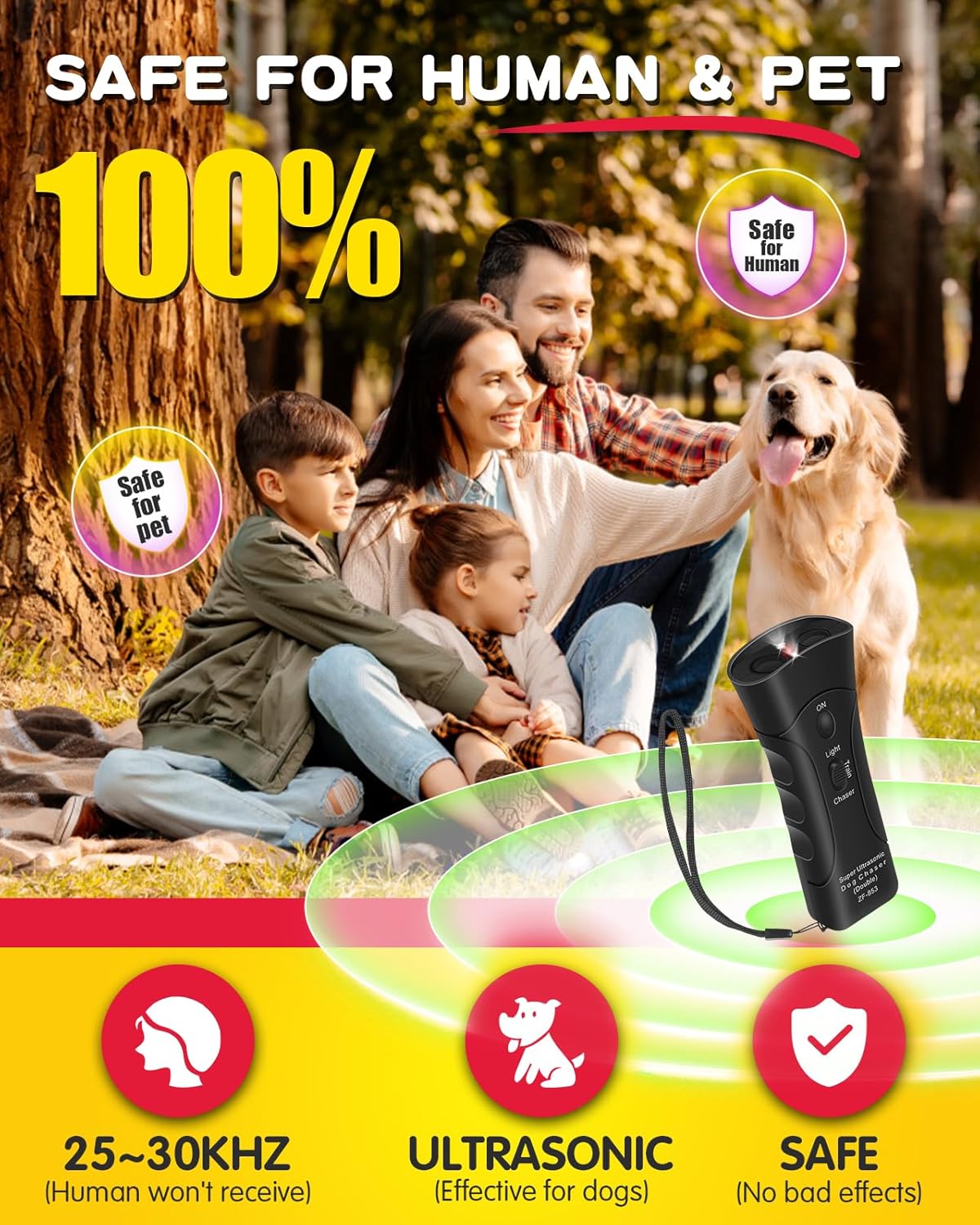 Ultrasonic Dog Bark Deterrent with 3 Modes and LED Light T467