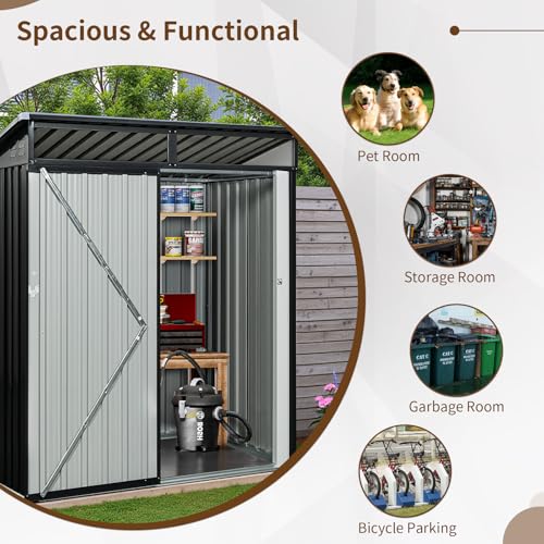 Resin Outdoor Storage Shed with Floor and Window, Lockable Small Tool Shed for Garden Patio Backyard, Light Gray V985