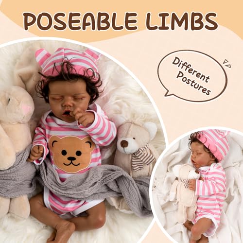 Realistic Reborn Baby Doll with Silicone Soft Body, Black Lifelike Baby Girl with Feeding Kit X111