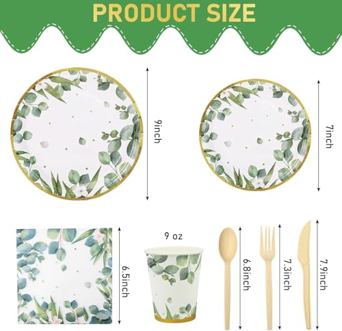 350 Pcs Sage Green Disposable Paper Plates and Cups Set for Party Q1101