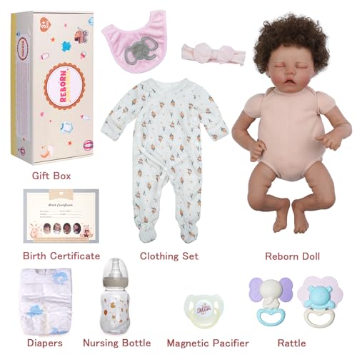Lifelike Reborn Baby Doll Black 17-Inch with Soft Body and Curls D53590