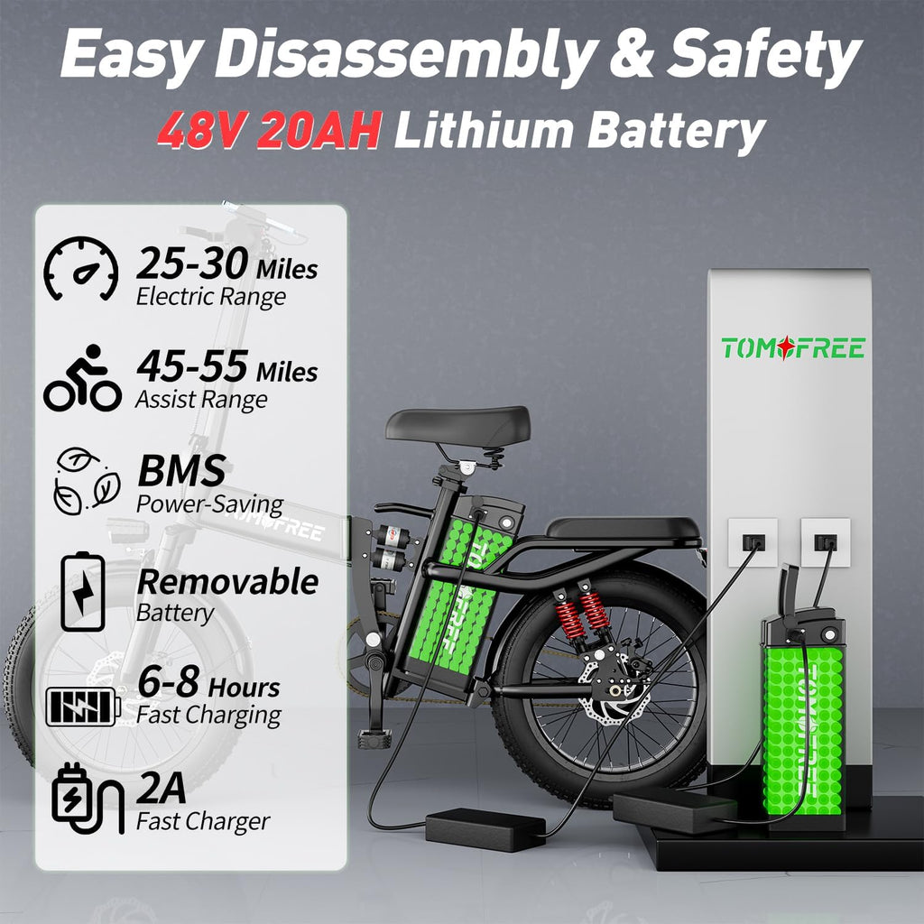 Folding Electric Bike for Adults, 48V 20AH Removable Battery, 40 Miles Range X214578