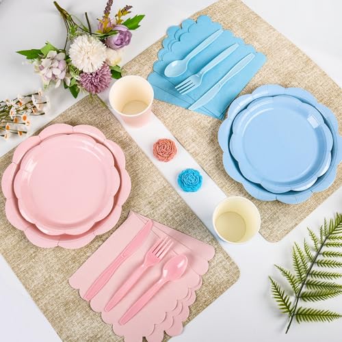 Ivory Paper Plates and Napkins Set for 50 Guests, Disposable Tableware with Utensils M509
