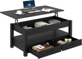 Lift Top Coffee Table with Drawers and Hidden Compartment, Wooden Retro Design for Living Room N4328