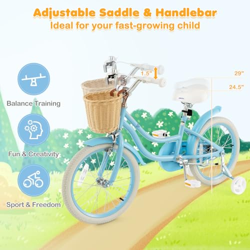 Kids Bike 14 16 18 Inch with Training Wheels, Adjustable Height, Handbrake & Coaster Brake I423