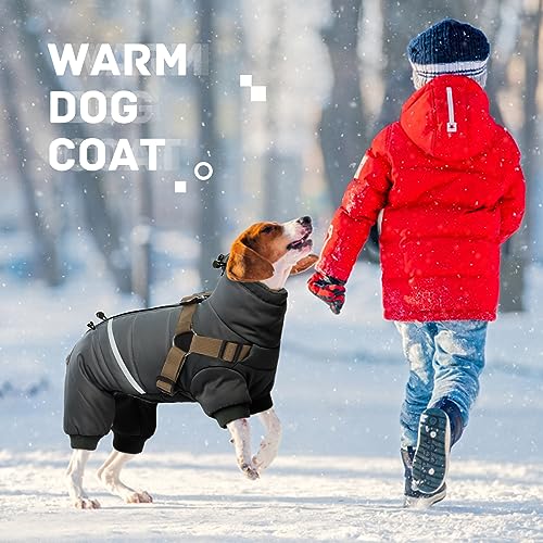 Black Dog Winter Coat with Harness, Reflective Waterproof Jacket for Small Dogs O43201