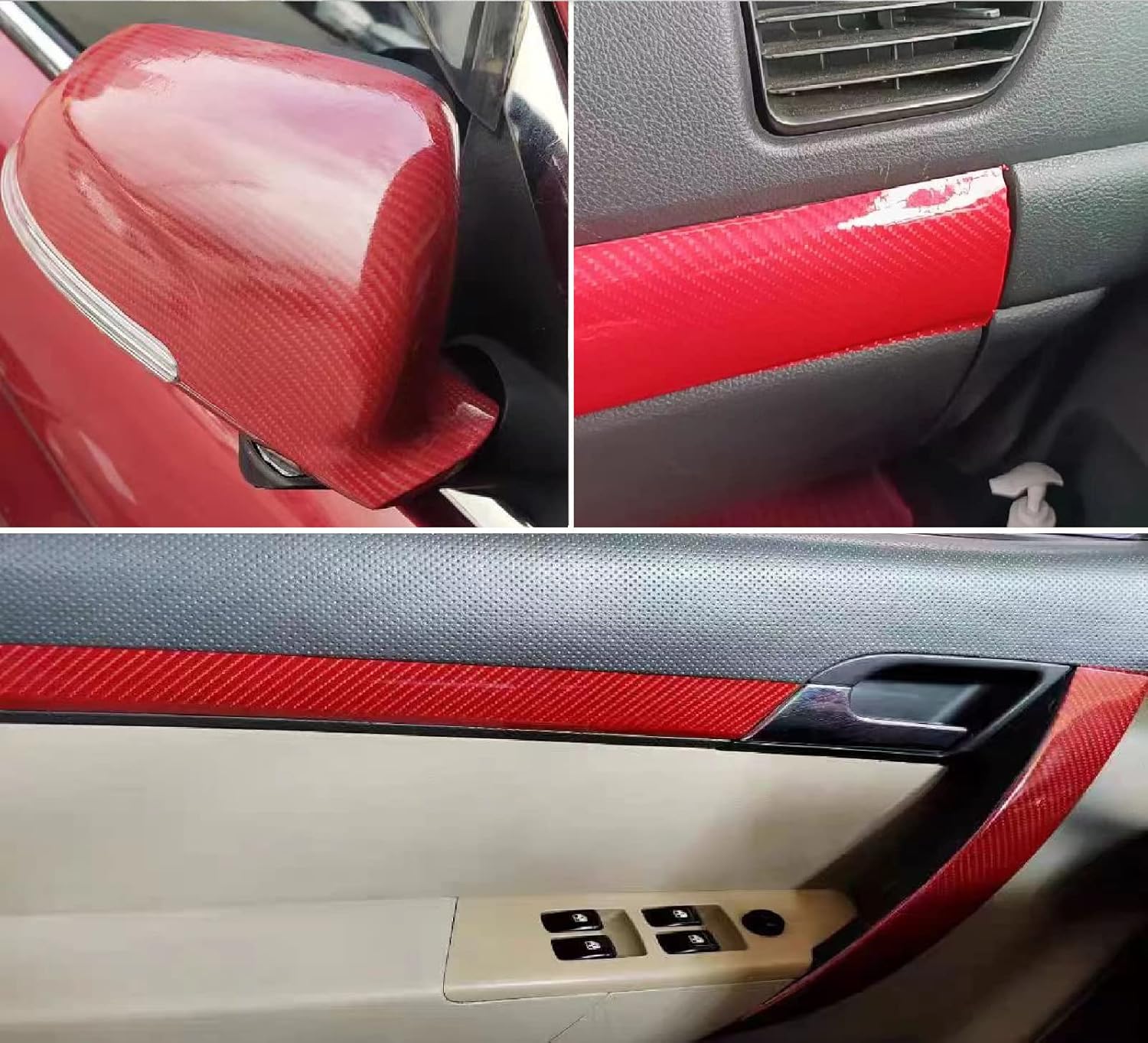 Red Carbon Fiber Vinyl Wrap 10ft x 1ft Self Adhesive Film Q55203