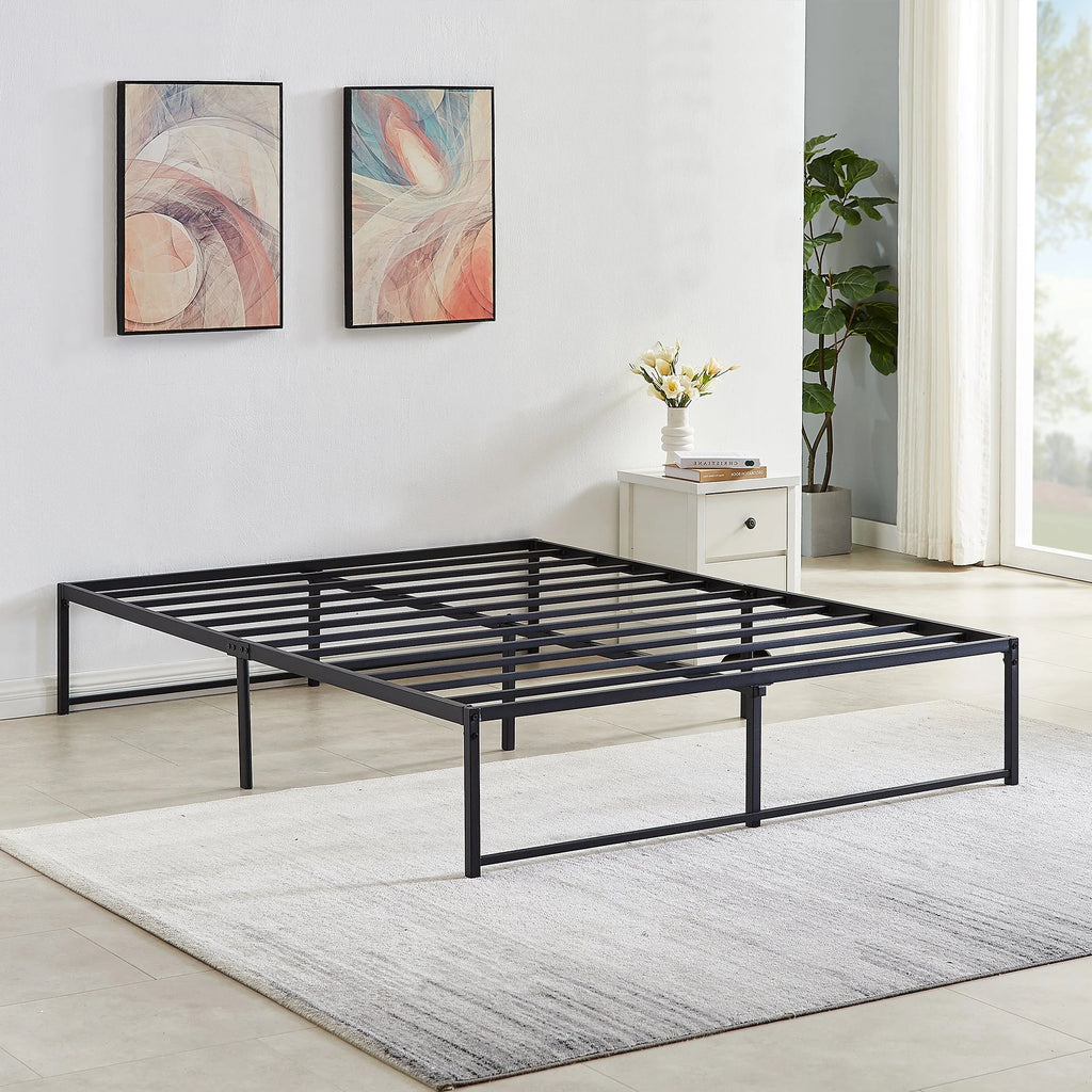 Metal Platform Bed Frame with Heavy Duty Steel Slats, Black B451997