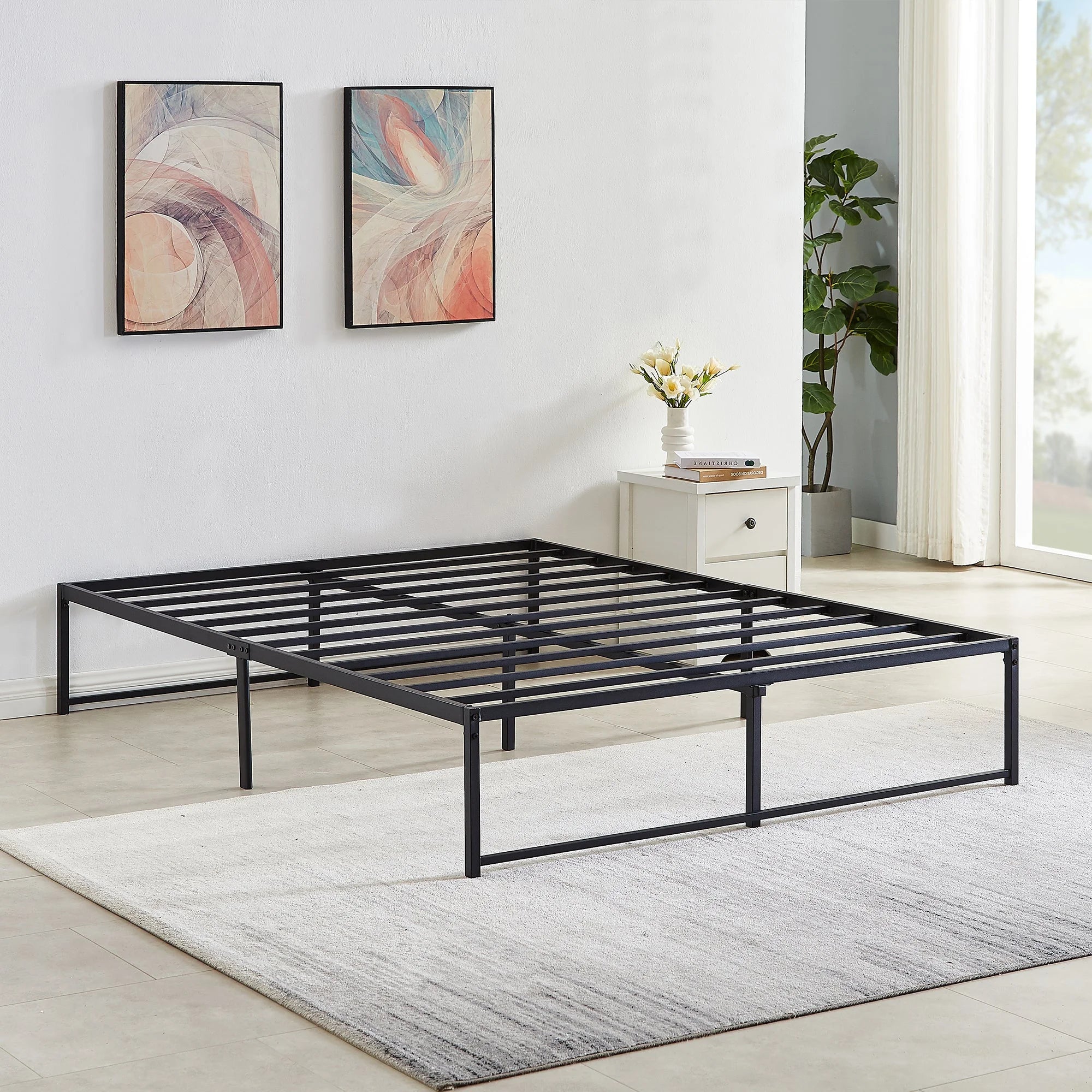 Metal Platform Bed Frame with Heavy Duty Steel Slats, Black B451997