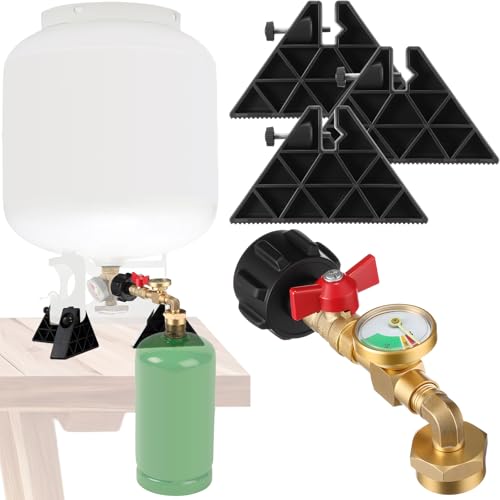 Propane Refill Adapter for 1lb Tank with 3 Cylinder Stand, QCC1 to CGA600 Converter with Gauge and Valve C73992
