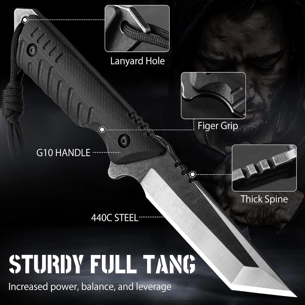 Tactical Survival Knife with Fire Starter and Kydex Sheath G160178