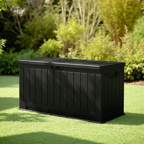 31 Gallon Resin Deck Box Waterproof Indoor Outdoor Storage for Patio Cushions and Garden Tools L90121